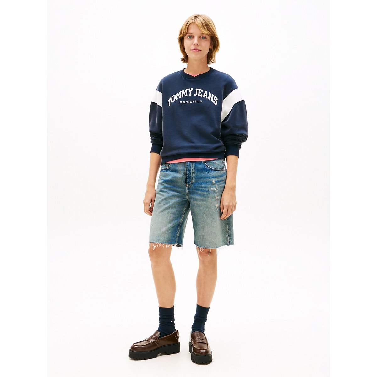 Sweat col rond, manches longues, logo marine, TOMMY JEANS
