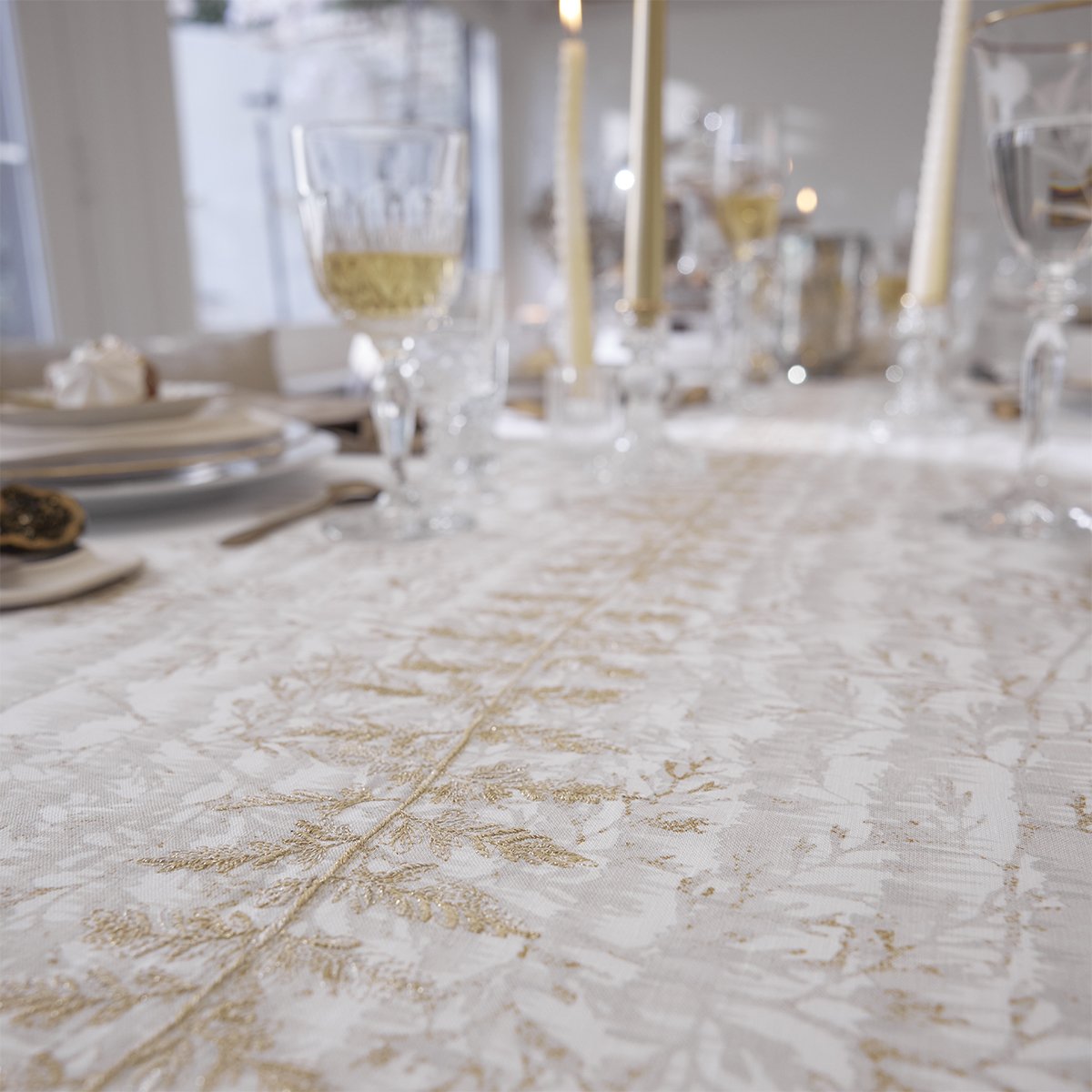 Nappe imprimée en lin, FOSSILE blanc grège, ALEXANDRE TURPAULT