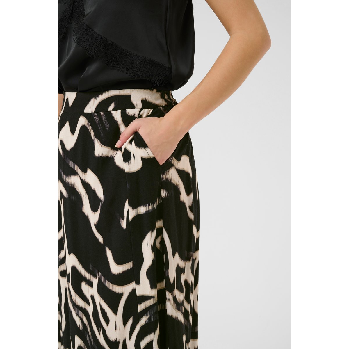 Jupe - tissage léger noir/beige nature organic lines, KAFFE