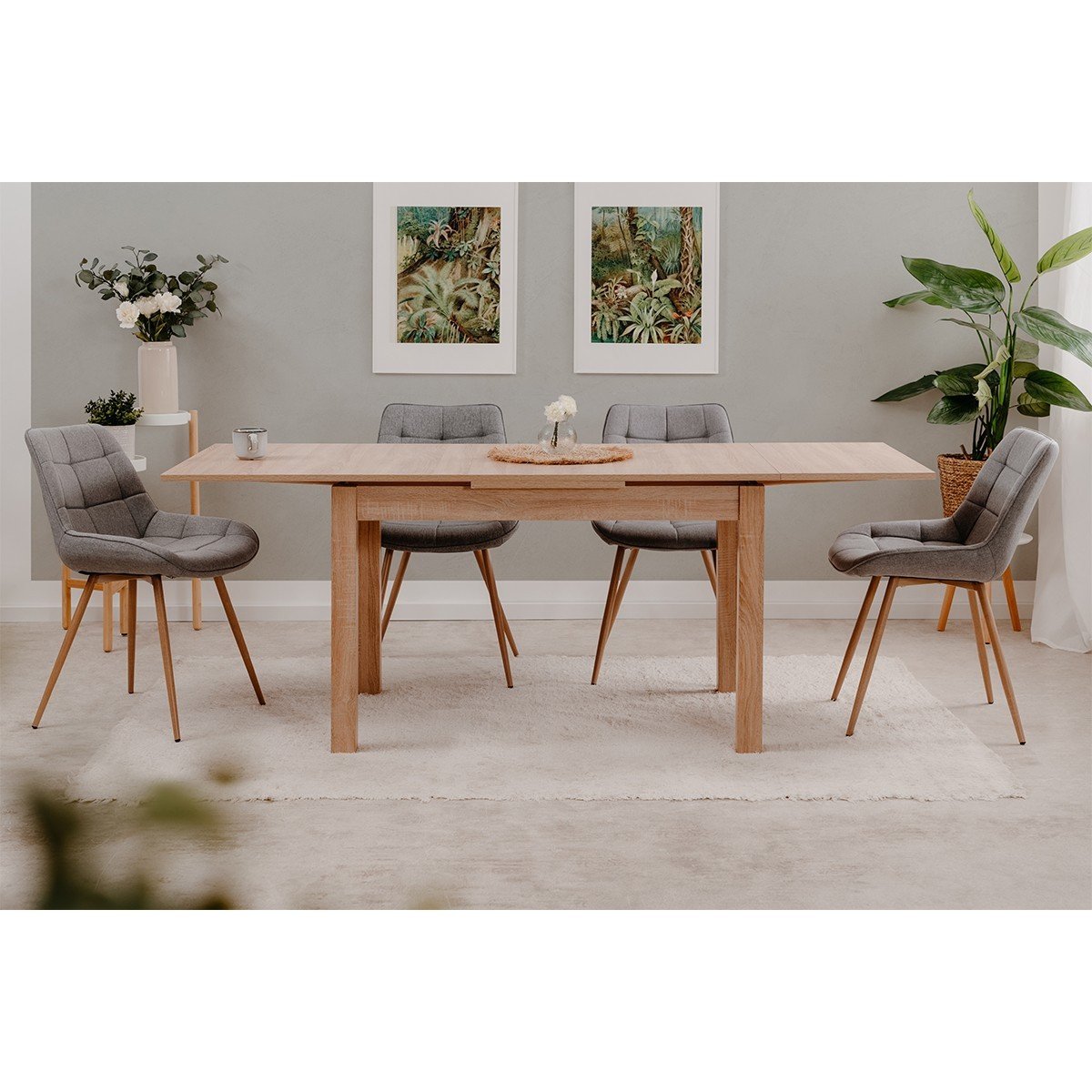 Table à manger extensible décor chêne sonoma L120-200 cm - LONGFORD bois clair, CALICOSY