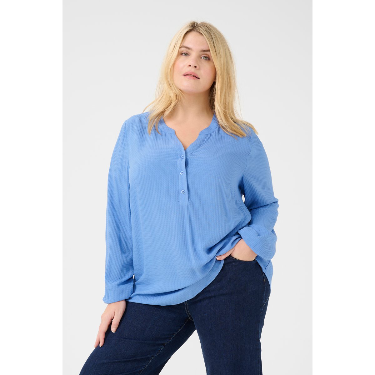 Blouse with long sleeve bleu ebb and flow, KAFFE CURVE