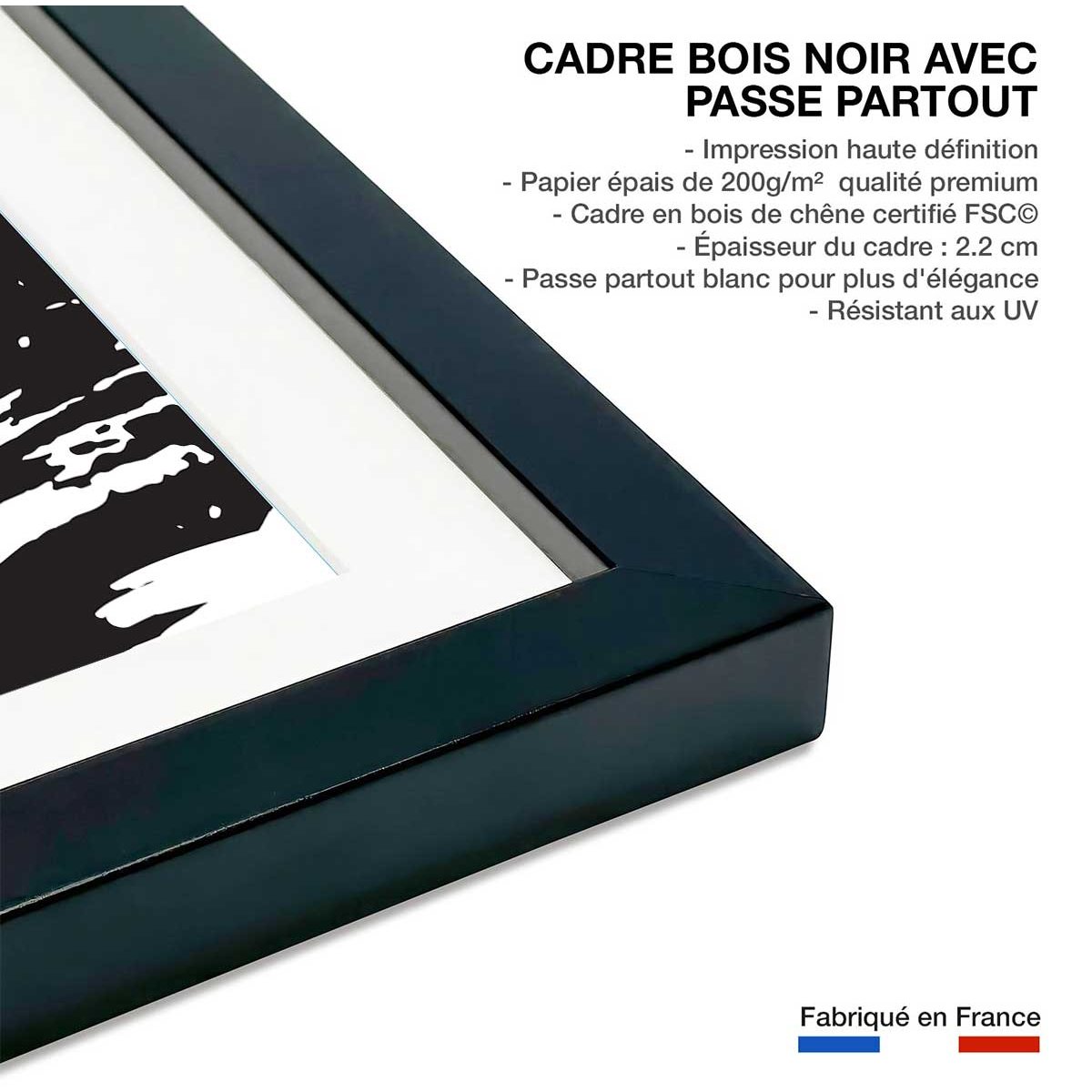 Poster surfeuse longboard affiche + cadre en bois - noir, HEXOA