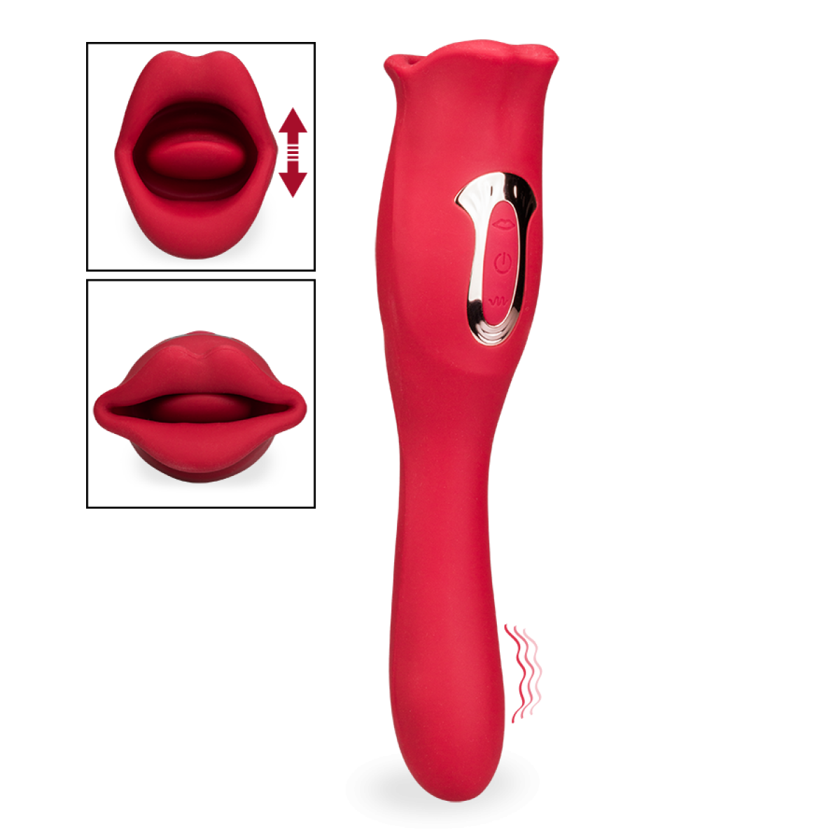 Vibromasseur puissant 2-en-1 avec bouche et langue vibrante Sweet Kiss rouge, LOVE AND VIBES