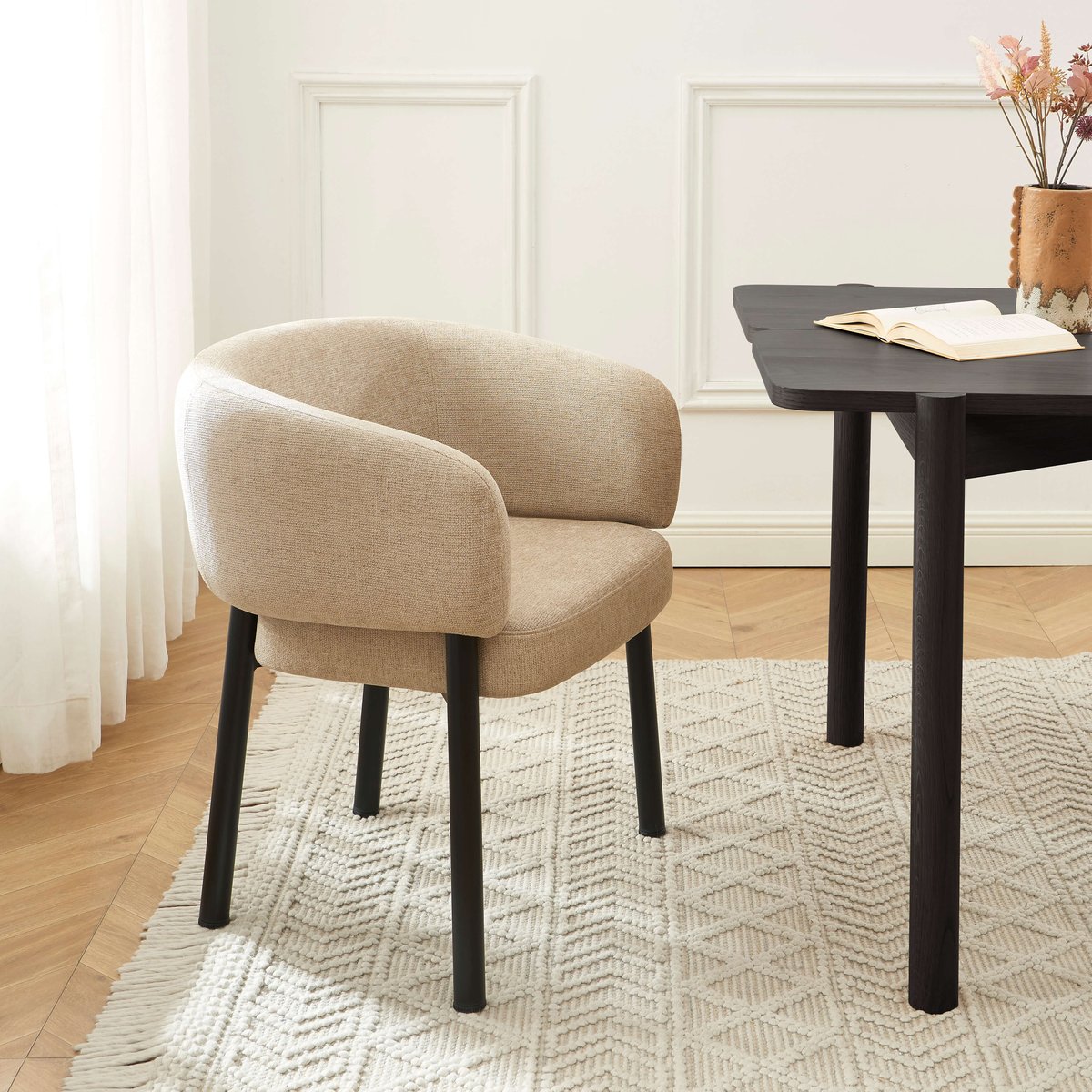 Lot de 4 fauteuils en tissu et acier ABELIA beige, SORELH