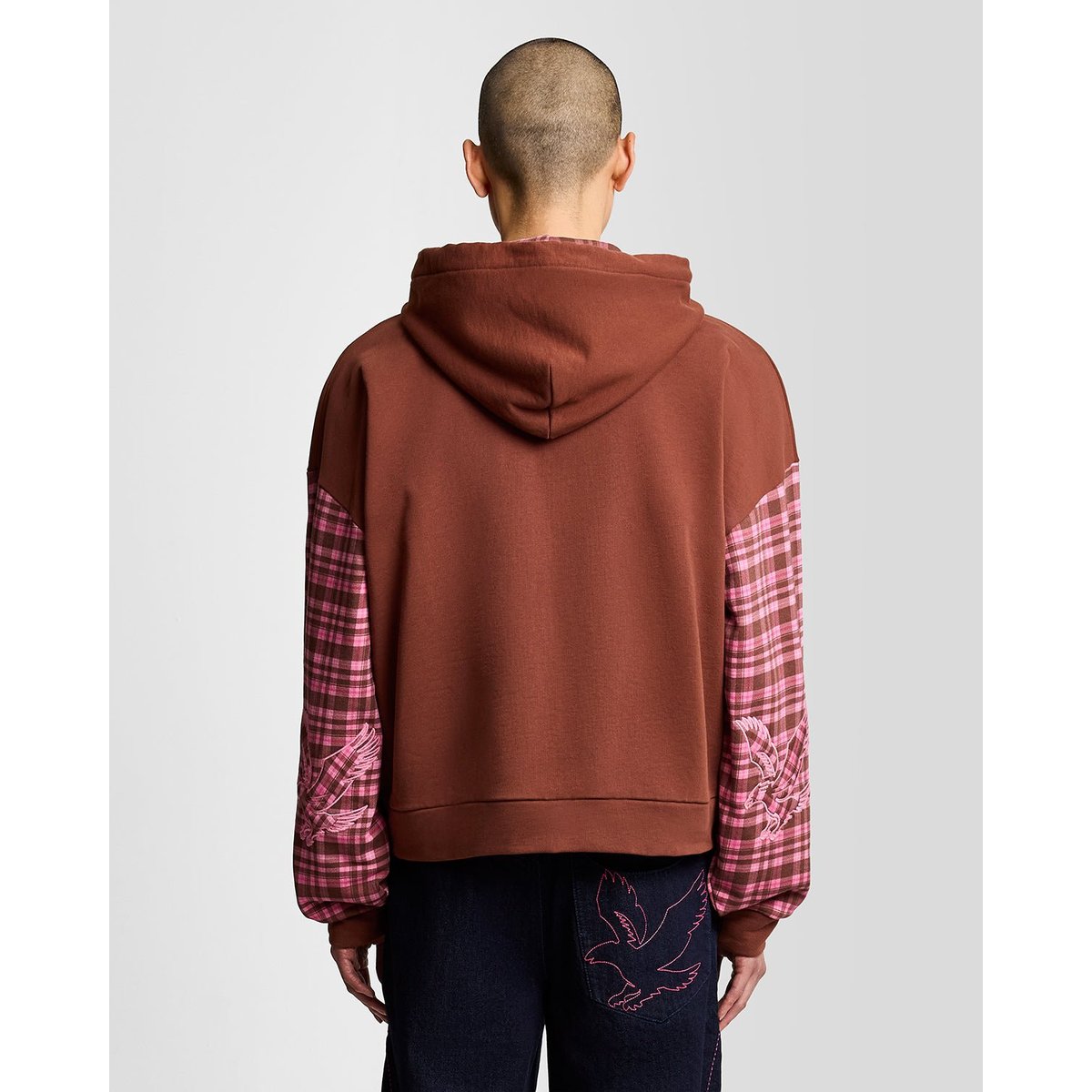 Sweat à capuche zippé contrasté à carreaux brun ganache marron/ phlox rose, LYLE & SCOTT
