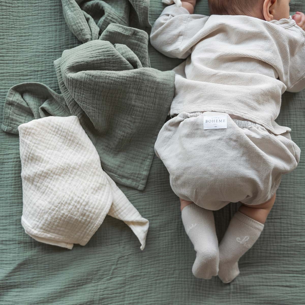 Lange gaze de coton - LES ESSENTIELS vert sauge, COCOEKO