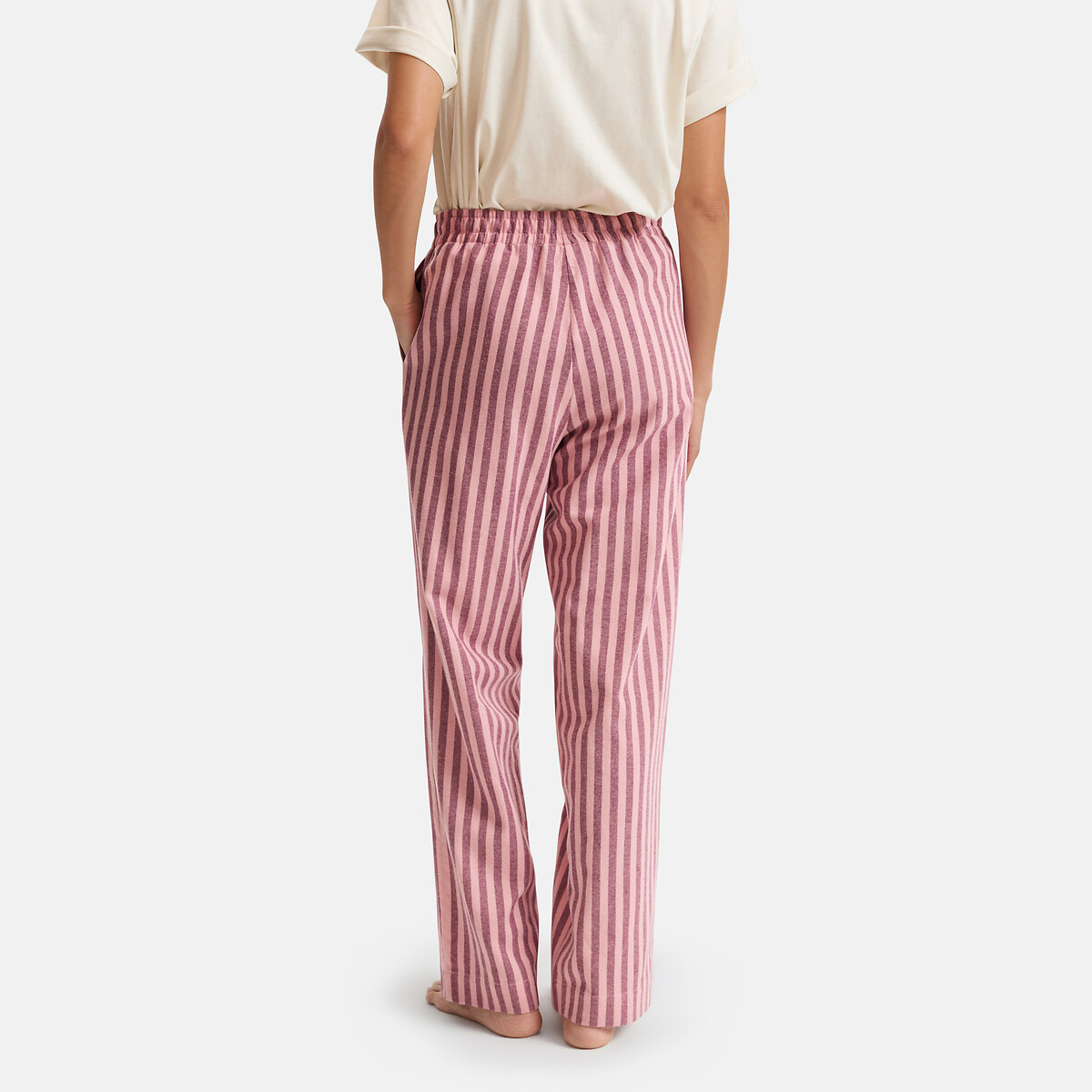 Pantalon de pyjama en flanelle rayée rayé bordeaux, LA REDOUTE COLLECTIONS