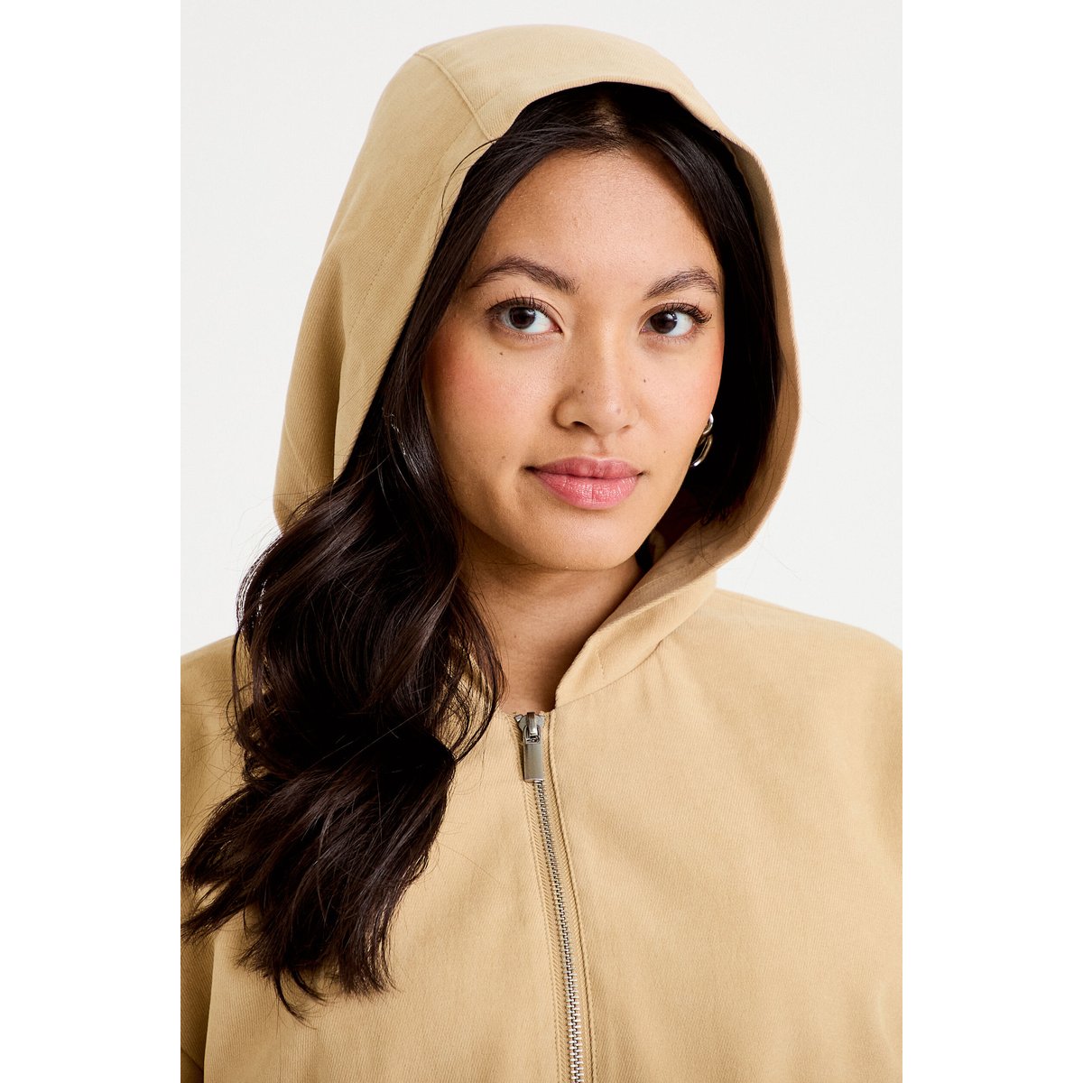 Veste cropped à capuche manches longues beige, CACHE CACHE
