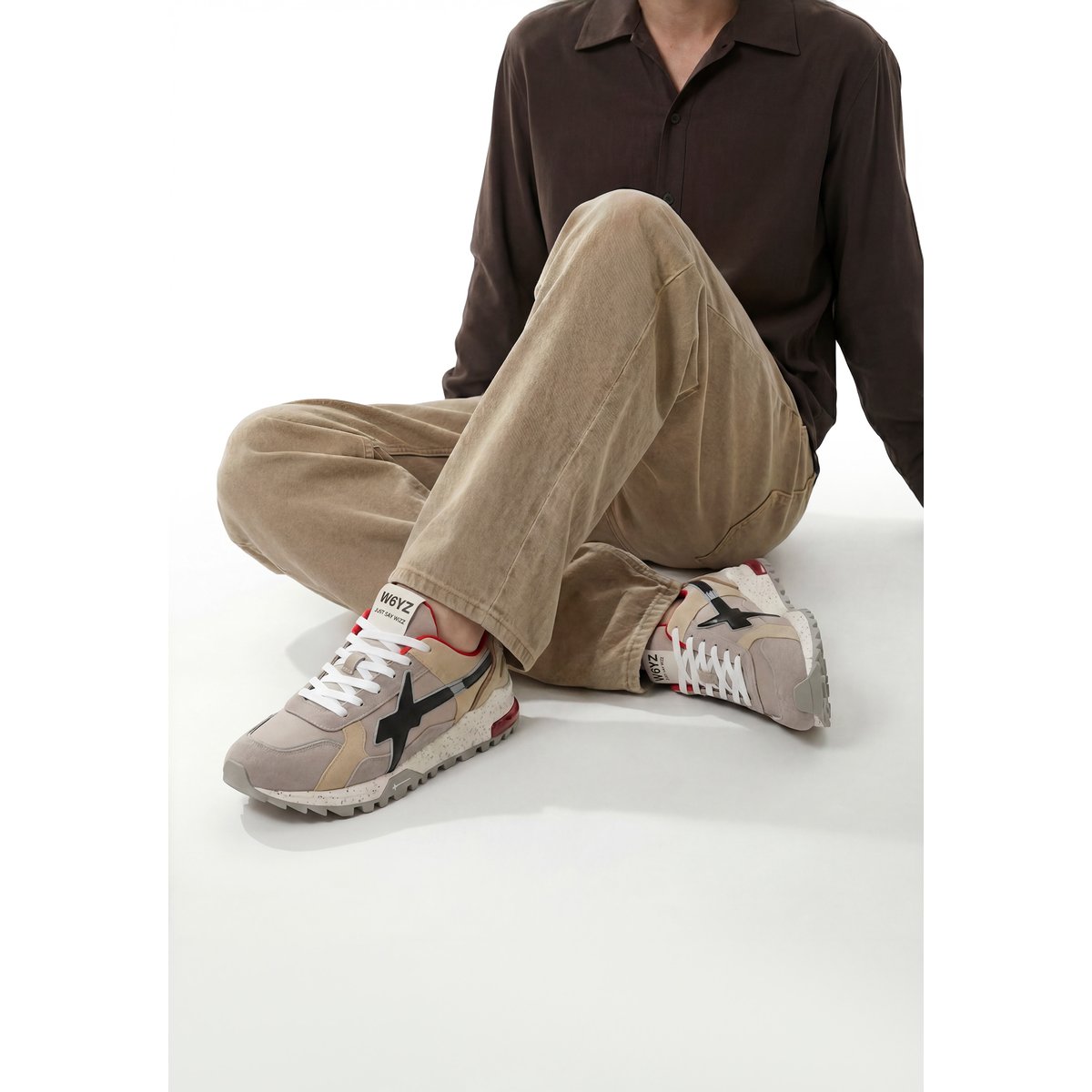 Sneakers en tissu technique et en daim BREEZE 3-M. gris tourterelle-sable, W6YZ