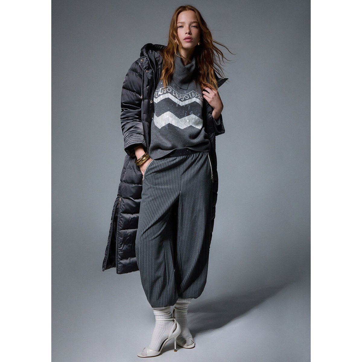 Pantalon joggings à fines rayures gris, LIU JO