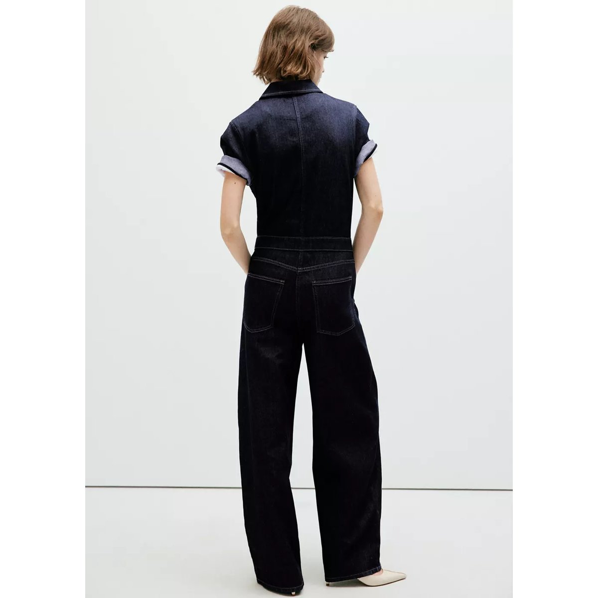 Combinaison en jean manches courtes bleu, MANGO