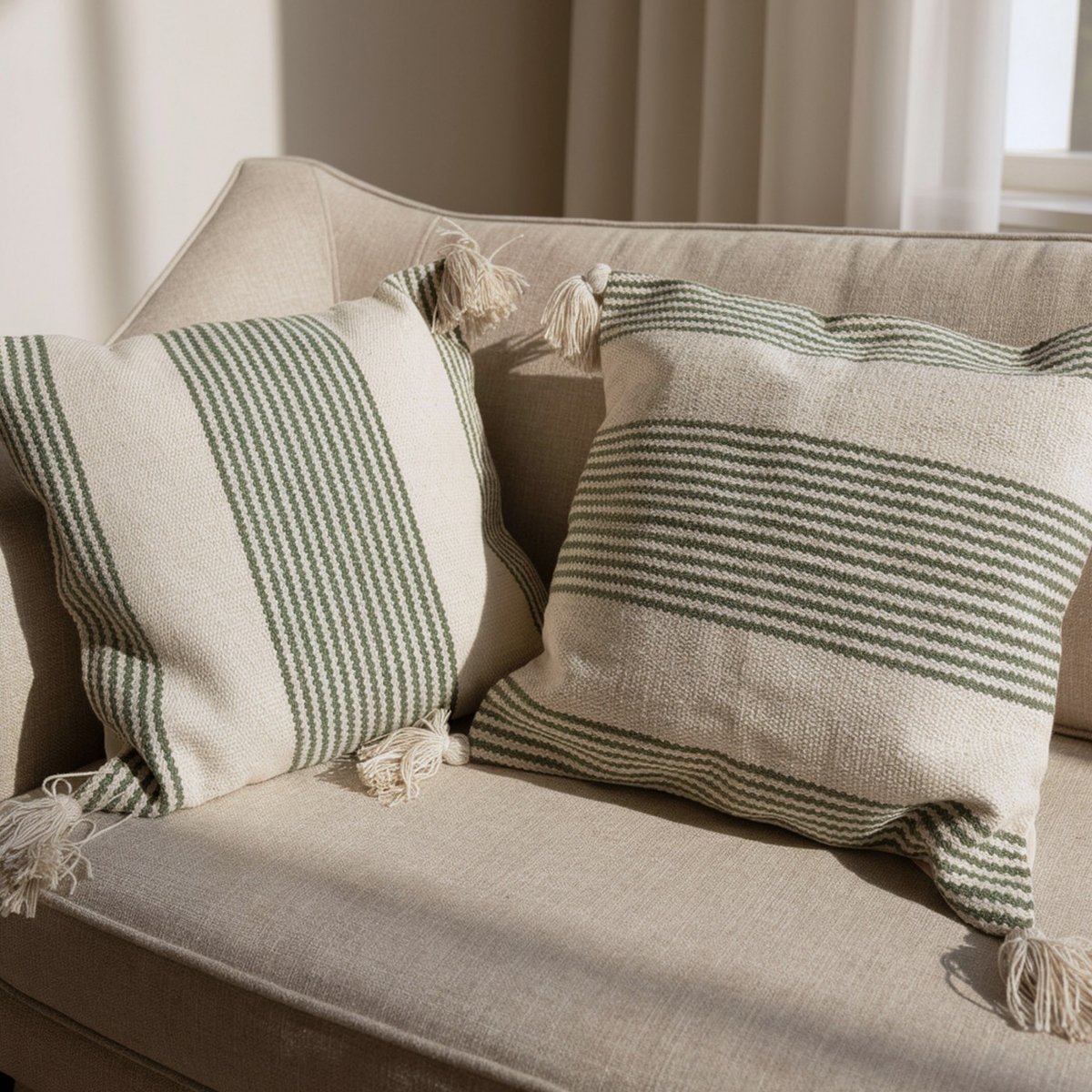 Housse de coussin Helda vert, crème, ARCHIV