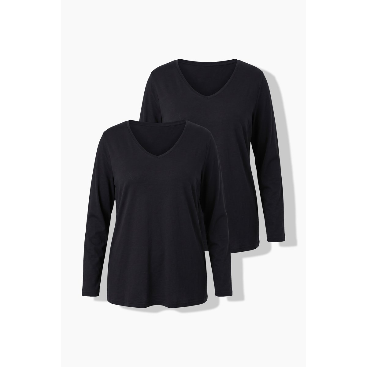T-shirts à manches longues, lot de 2 noir, ULLA POPKEN