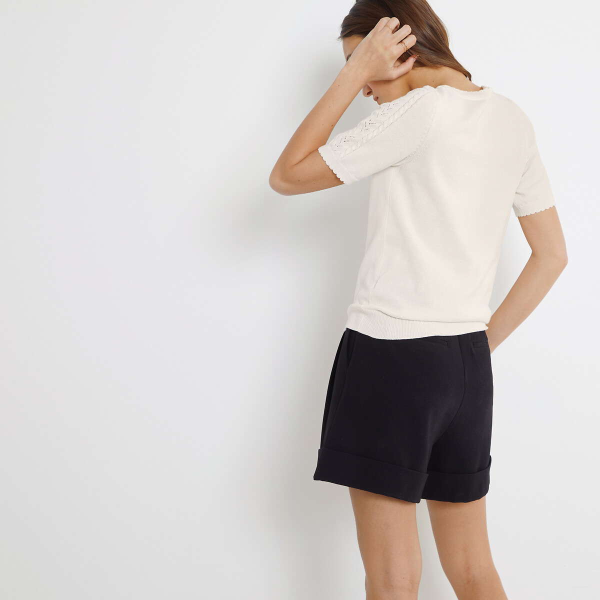 Pull col rond, manches courtes ivoire, LA REDOUTE COLLECTIONS