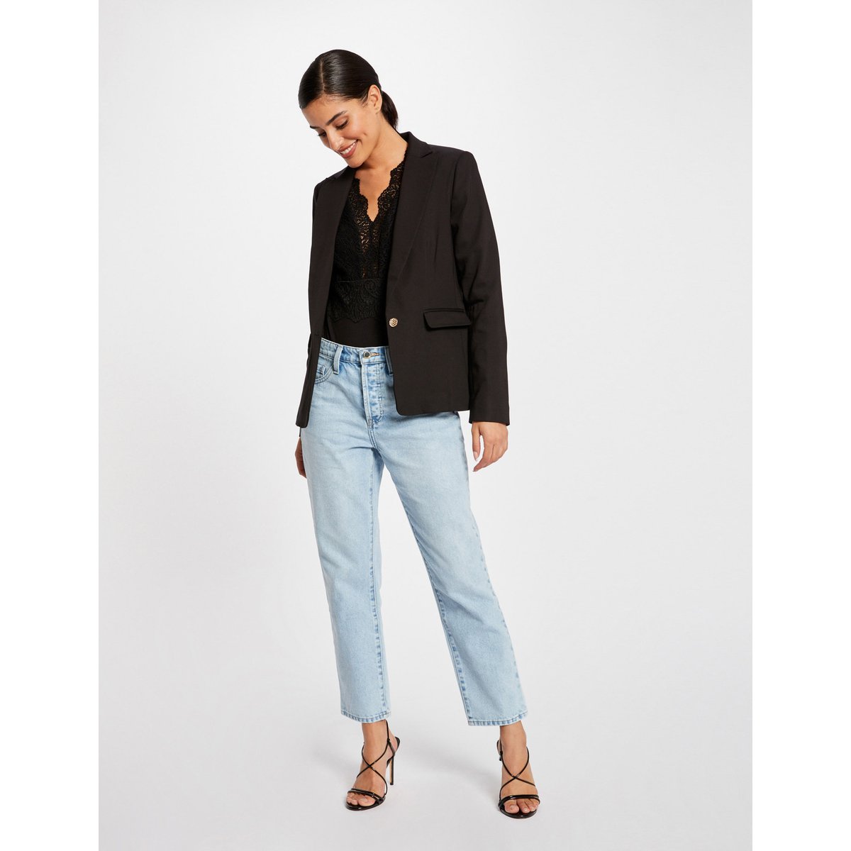 Veste tailleur droite boutonnée noir, MORGAN