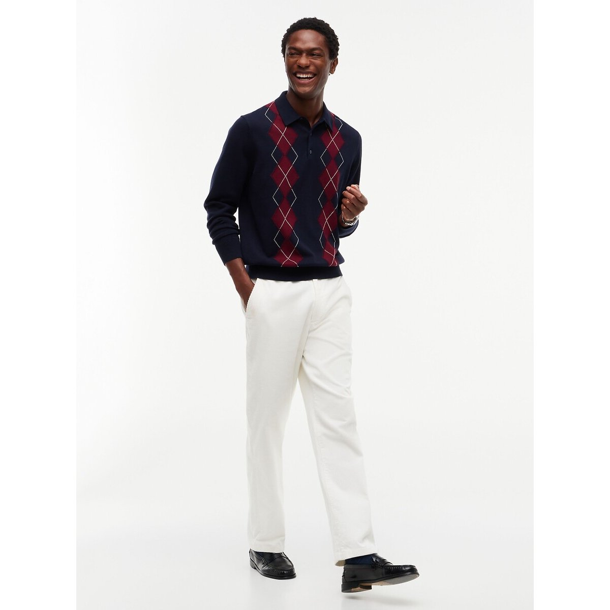 Pantalon chino, en velours côtelé ivoire, TOMMY HILFIGER
