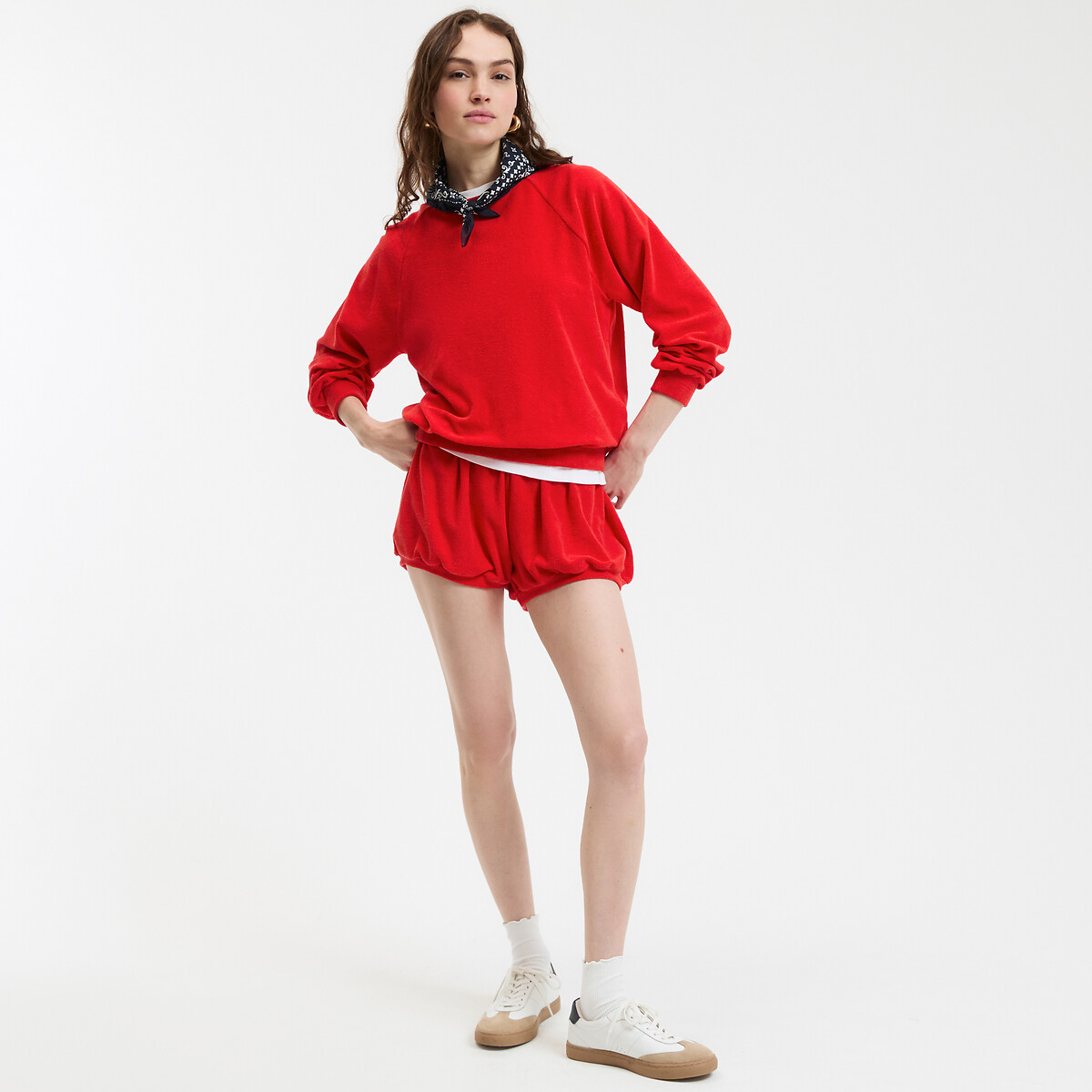 Embroidered Back Towelling Sweatshirt red, LA REDOUTE COLLECTIONS