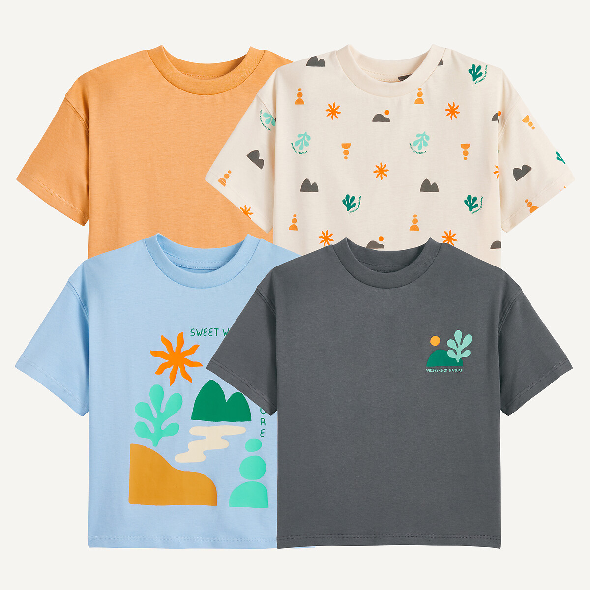 Lot de 4 T-shirts col rond, à manches courtes multicolore, LA REDOUTE COLLECTIONS