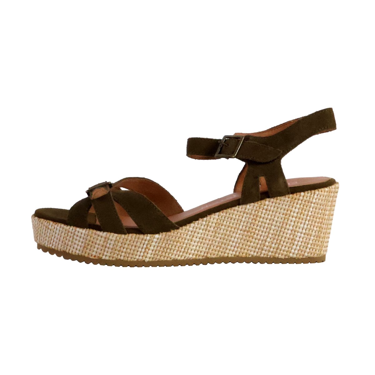 Sandale Compensée Cuir Esabel kaki, EMILIE KARSTON