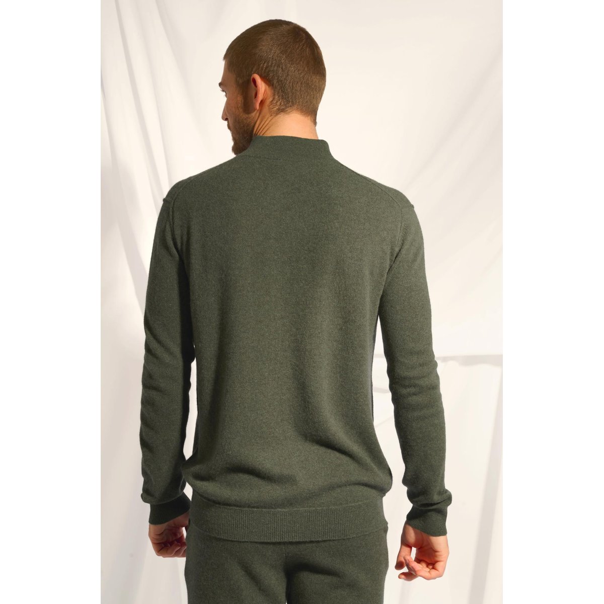Pull Camionneur Kaki Chiné Nour kaki chiné, JUST CASHMERE