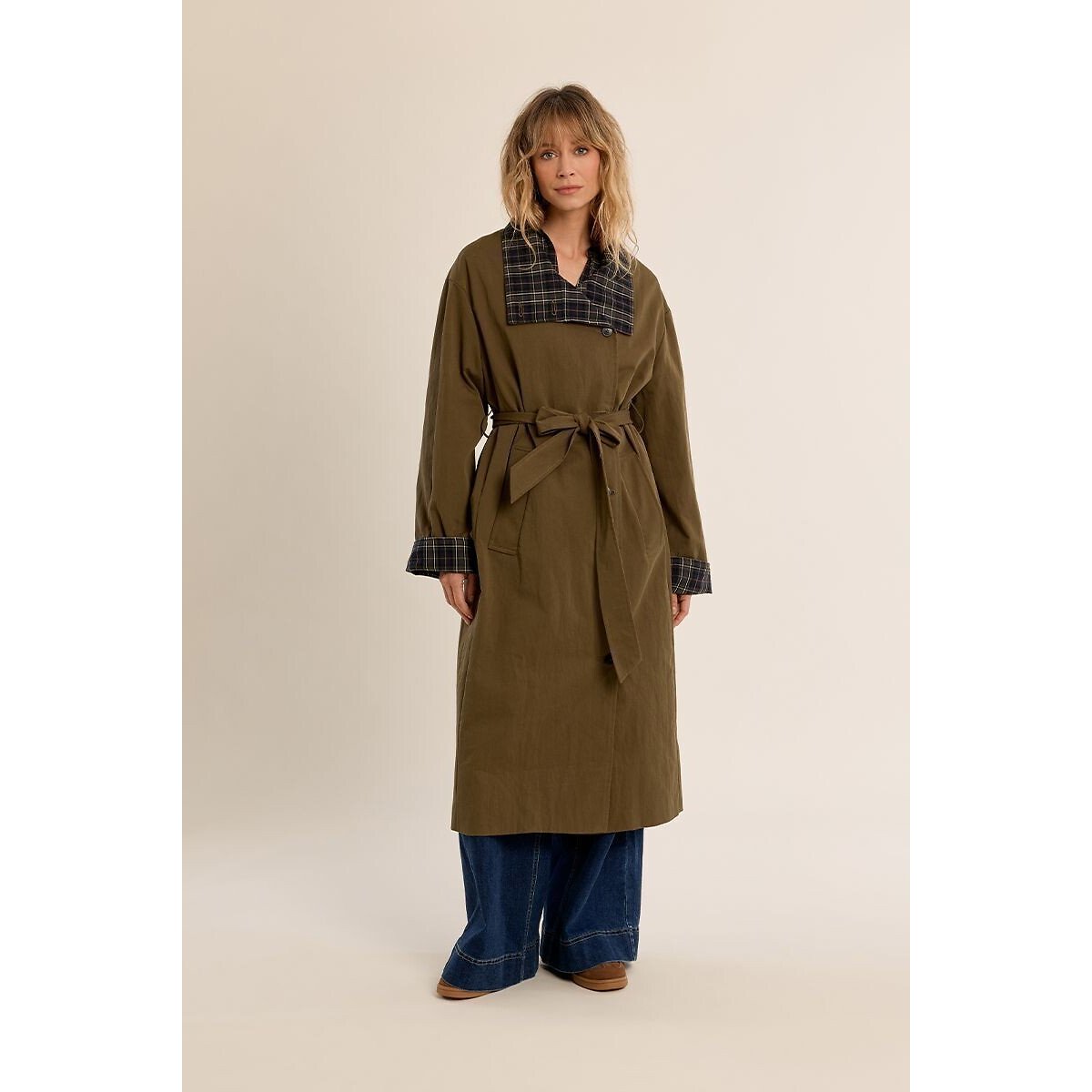 Trench long, détail carreaux marron, MOLLY BRACKEN