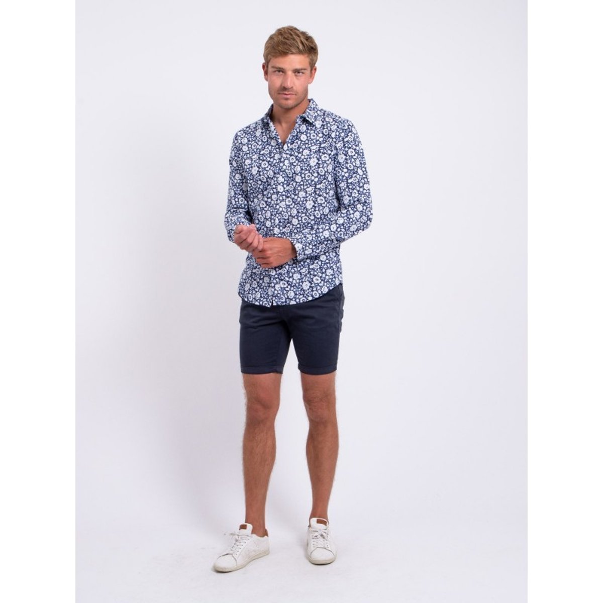 Chemise Manches Longues Pur Coton Motifs Delville bleu marine, RITCHIE