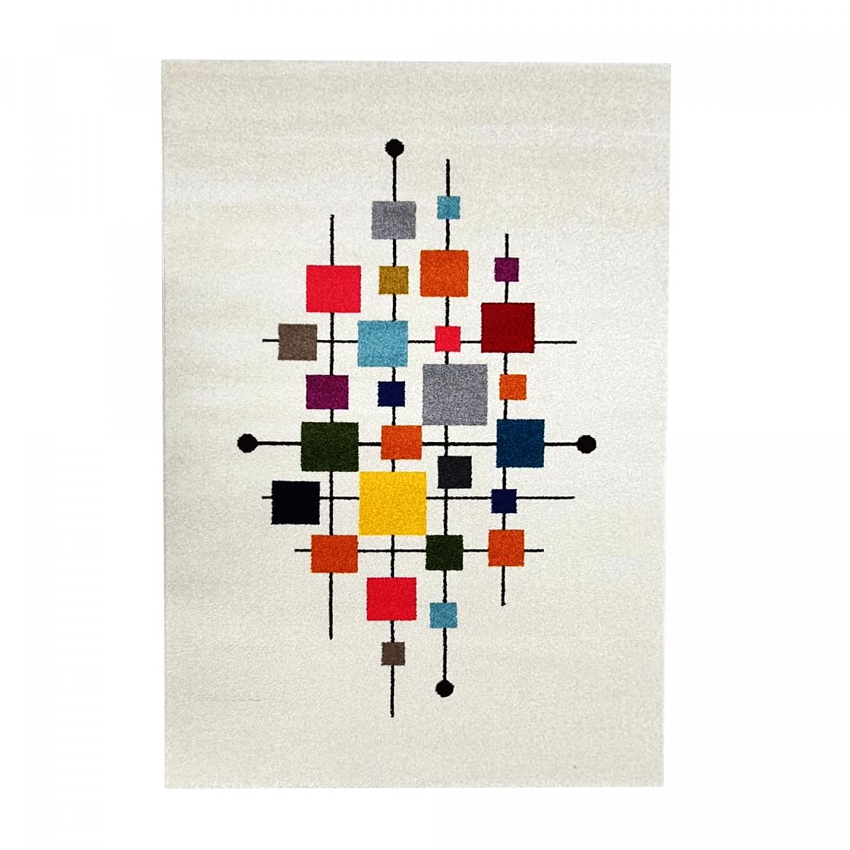 Tapis chambre tissé motif géométrique DOURTA crème, jaune, orange, multicolore, UN AMOUR DE TAPIS