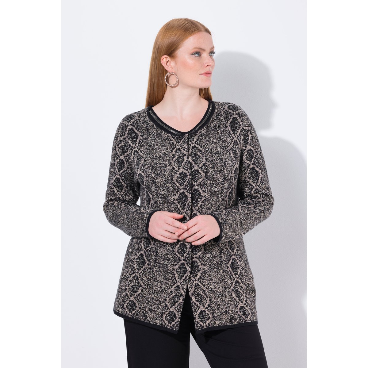 Cardigan à col rond et manches longues marron pâle, ULLA POPKEN