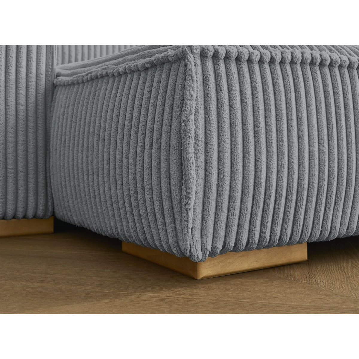 Canapé d'angle convertible 4 places en gros côtelé doux avec pouf, CHELSEA gris foncé, BOBOCHIC