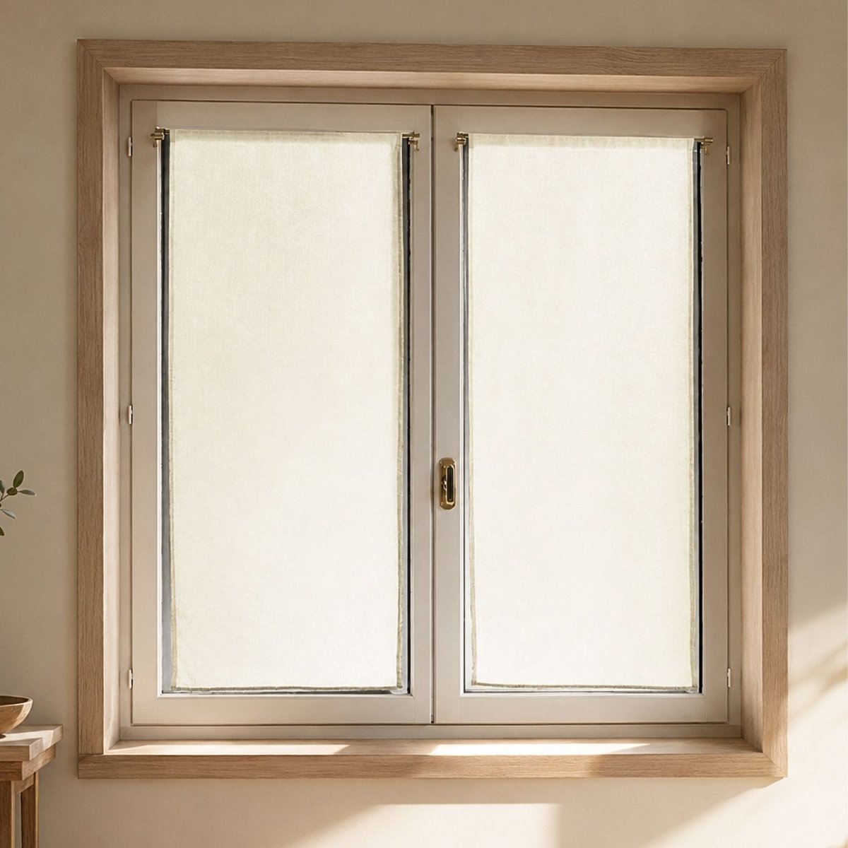 Paire de petits voilages unis légers ivoire, HOME MAISON
