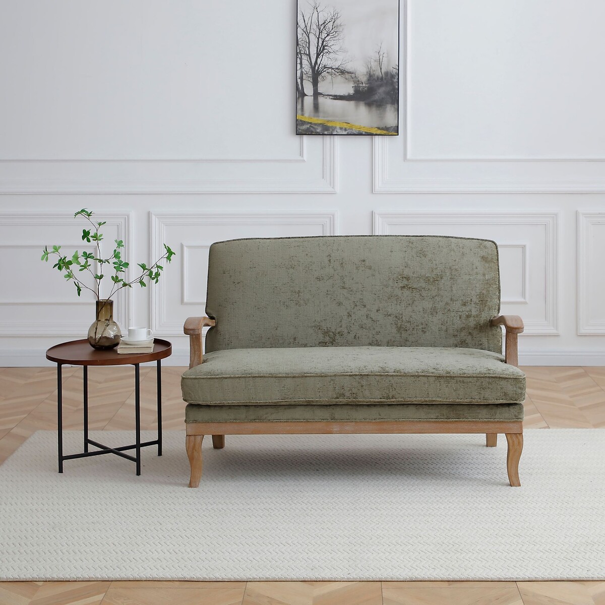 Oakley Distressed Chenille 2 Seater Accent Sofa olive, SO'HOME