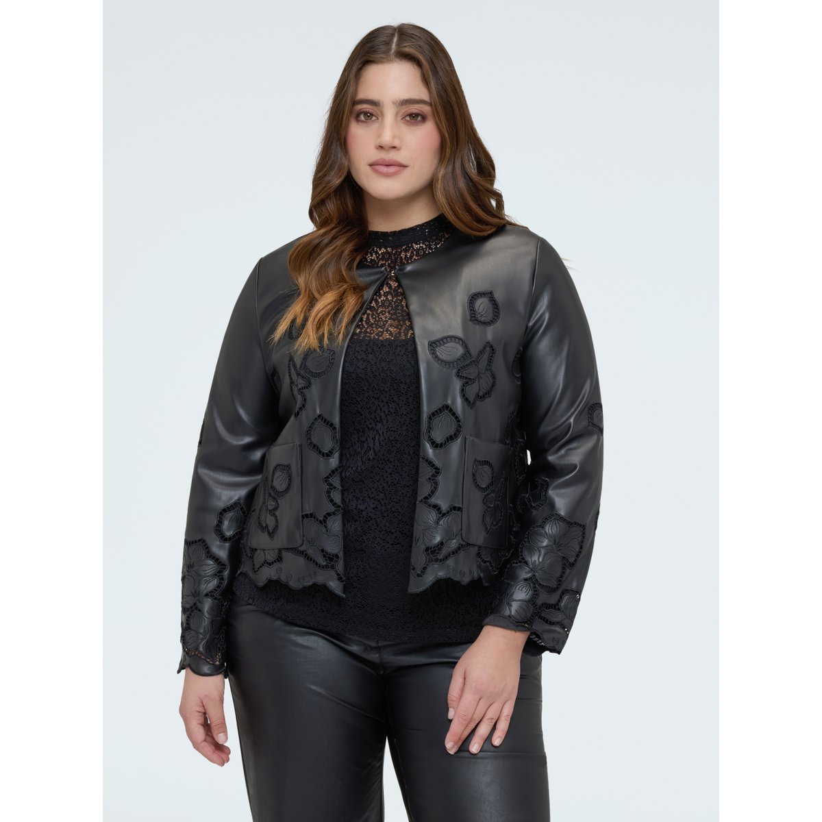 Veste enduite à motifs floraux noir, FIORELLA RUBINO