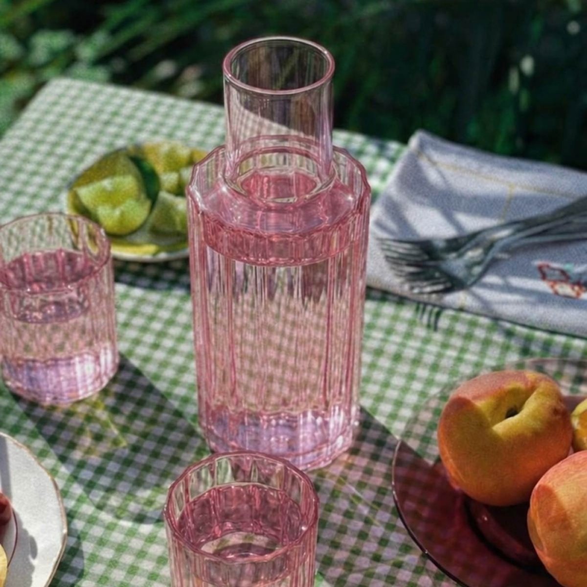 Carafe en verre avec verre assorti rose, HASHTAG DECO