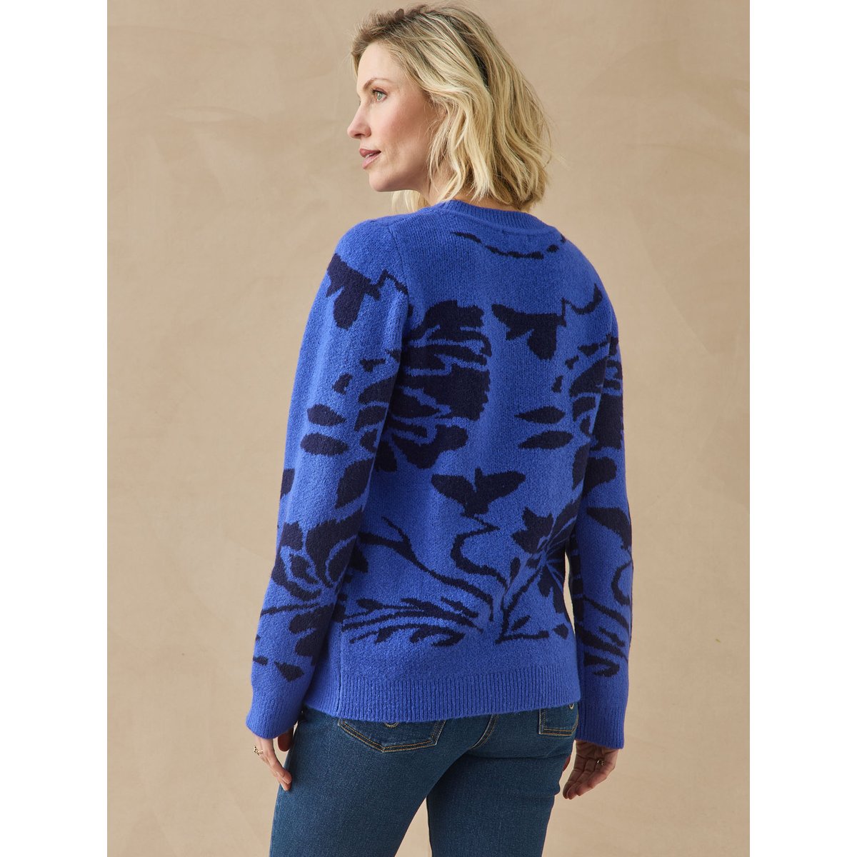 Pull jacquard col rond jacquard bleu, DAXON