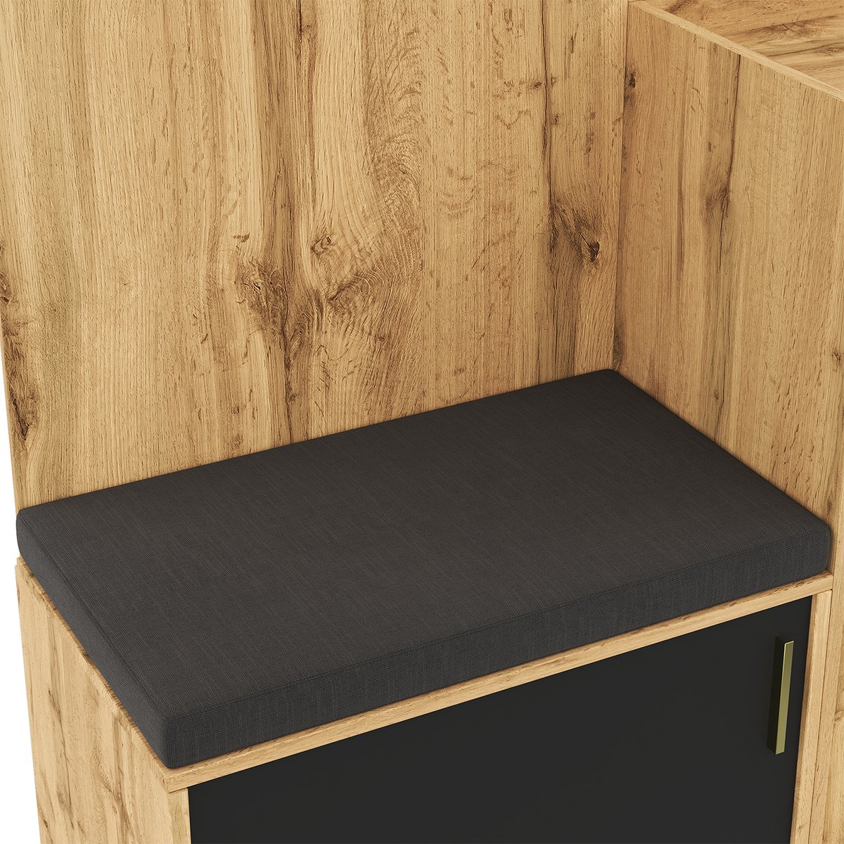 Vestiaire d'entrée avec miroir banc et rangement, PORTER-H hêtre, MEUBLES COSY