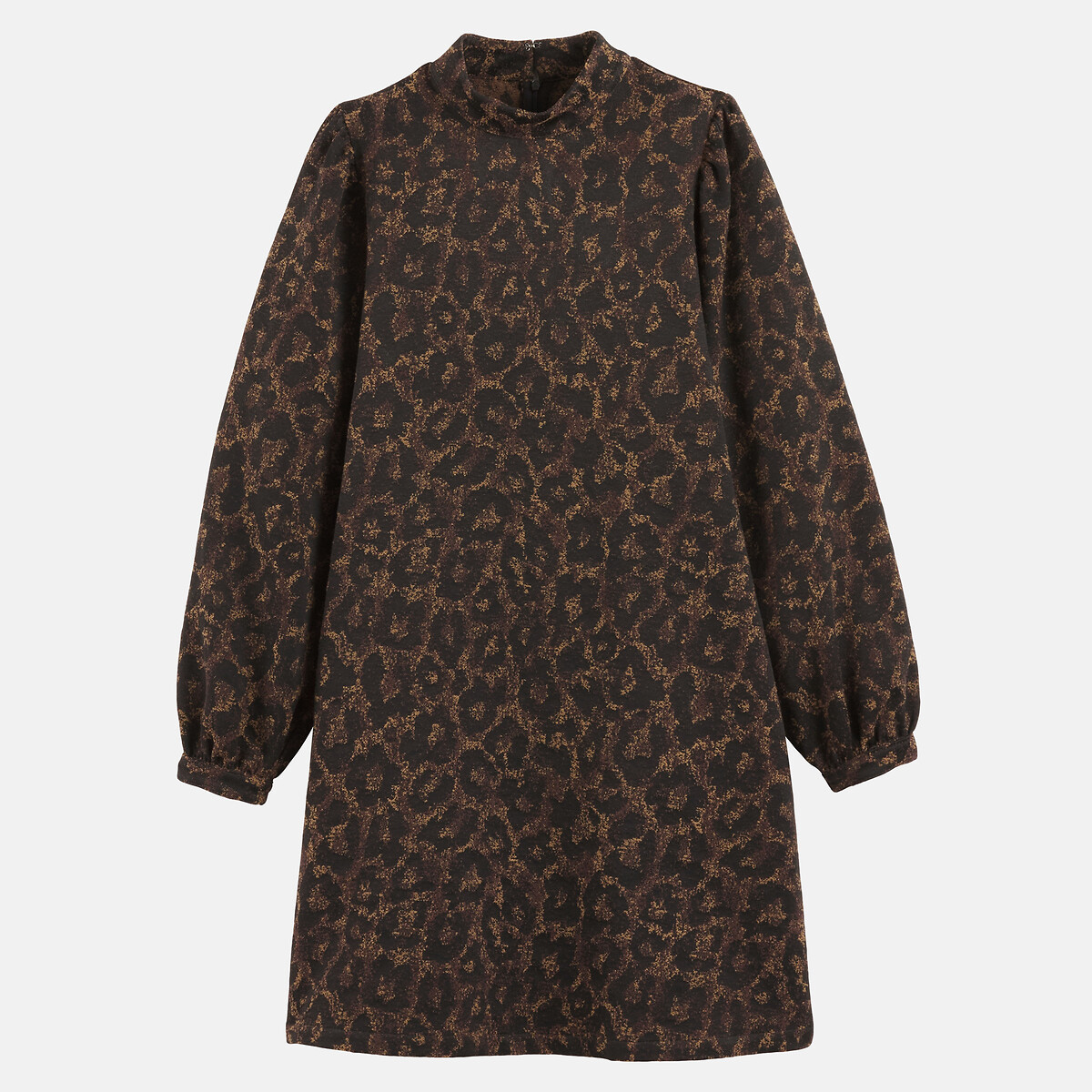 Robe courte en jacquard léopard à manches bouffantes imprimé léopard, LA REDOUTE COLLECTIONS