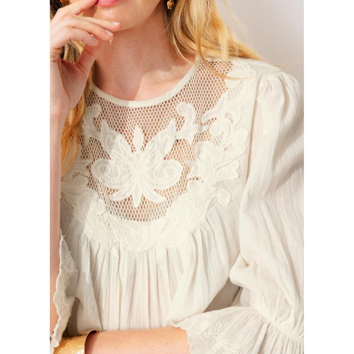 Blouse romantique brodée ecru, PROMOD
