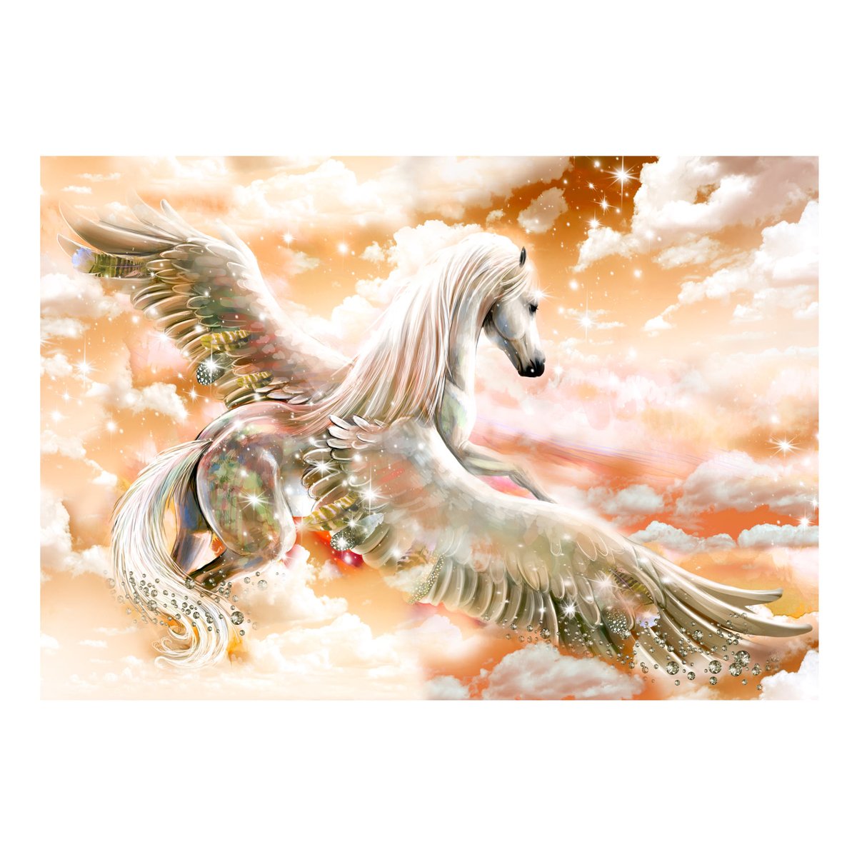 Papier peint intissé panoramique Animaux Pegasus (Orange) blanc, EDEN