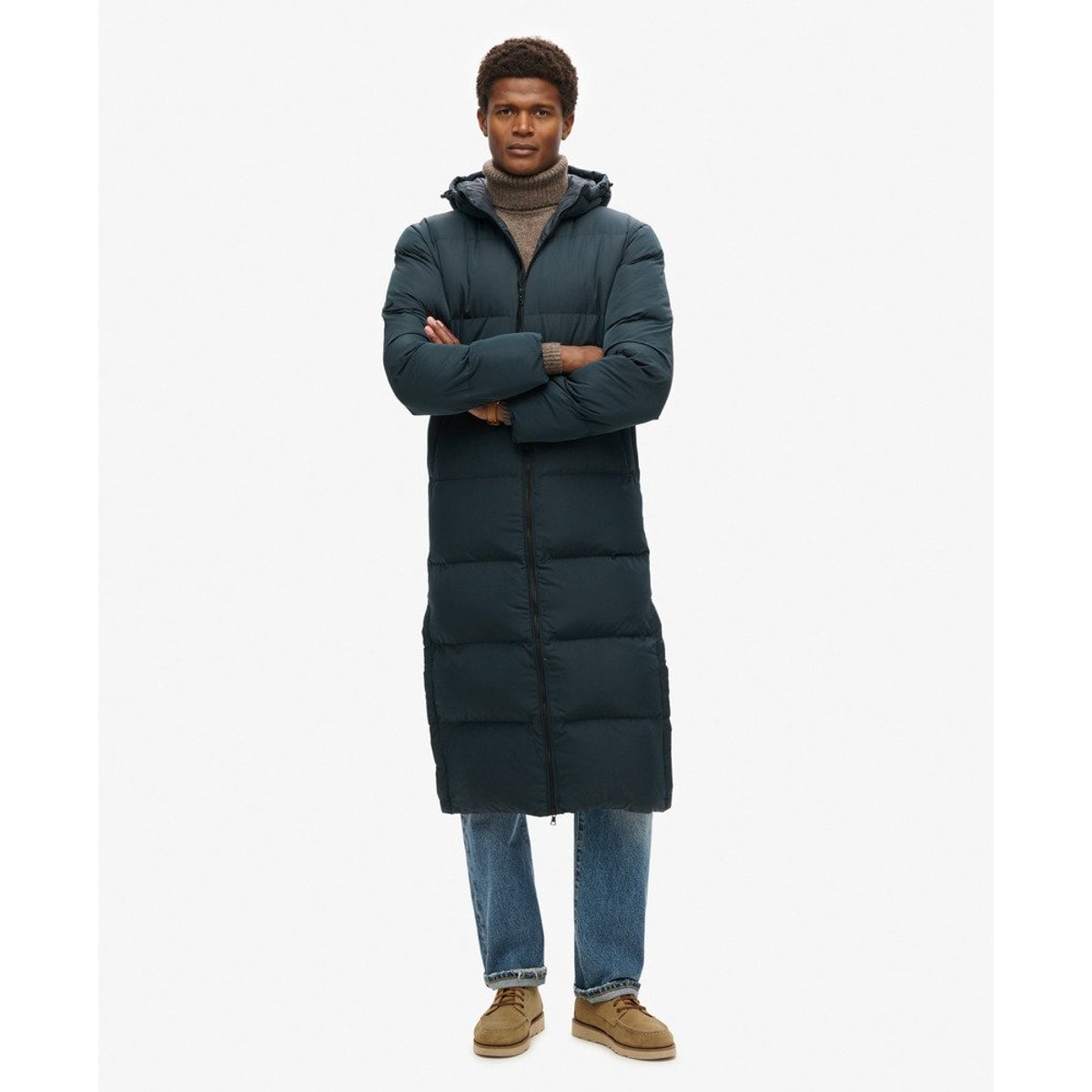Doudoune extra longue bleu marine éclipse, SUPERDRY