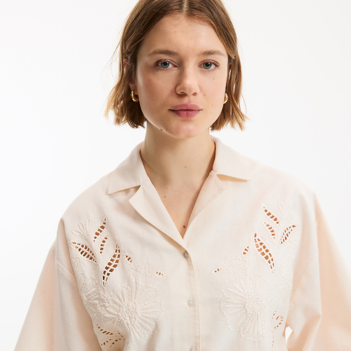 Chemise manches courtes brodée et ajourée ivoire brodé, LA REDOUTE COLLECTIONS