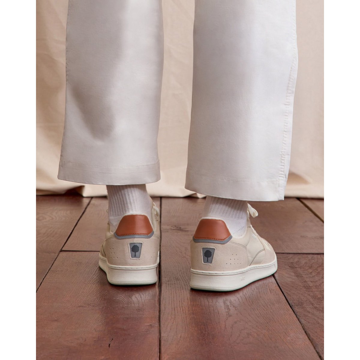 Baskets basses tissu suede COMMUTE 1 beige et rouille, FAGUO
