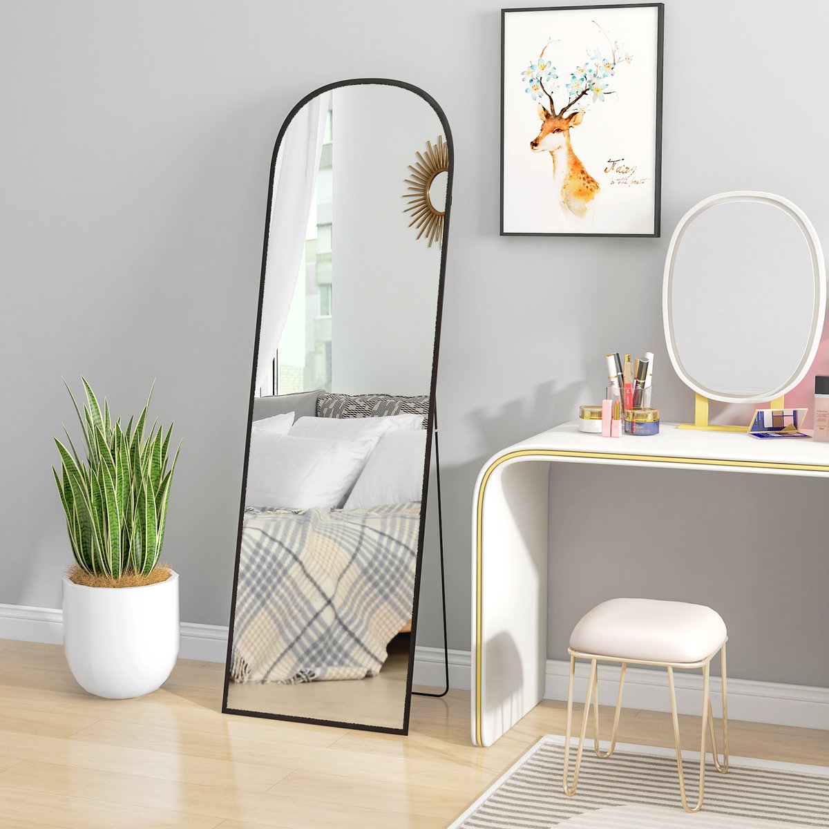 Miroir en pied Alliage d'aluminium noir, HOMCOM