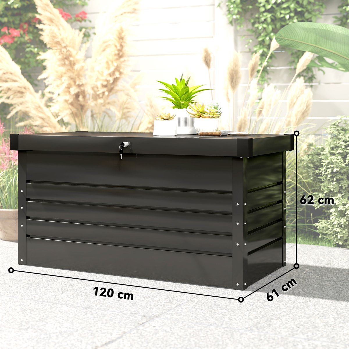 Coffre de rangement d'extérieur Acier gris anthracite, OUTSUNNY