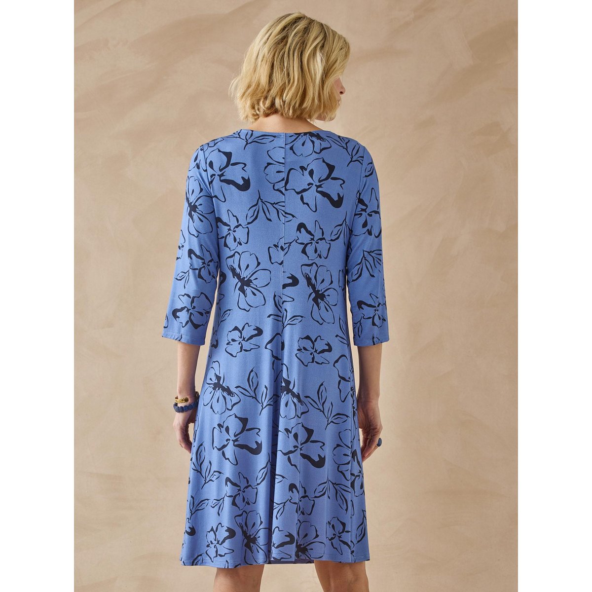 Robe fluide effet drapé imprimé marine et blanc, DAXON