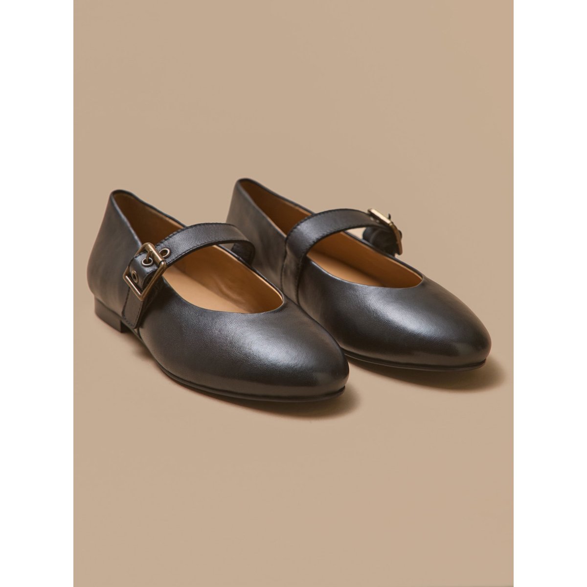 Ballerines à bride cuir noir, CYRILLUS