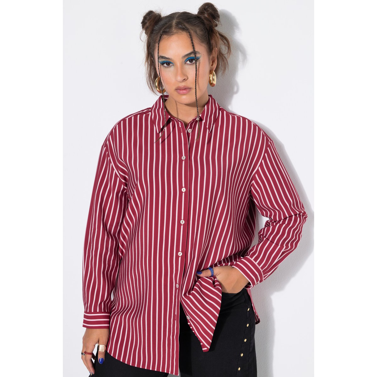 Chemisier à rayures, coupe oversize rouge foncé, STUDIO UNTOLD