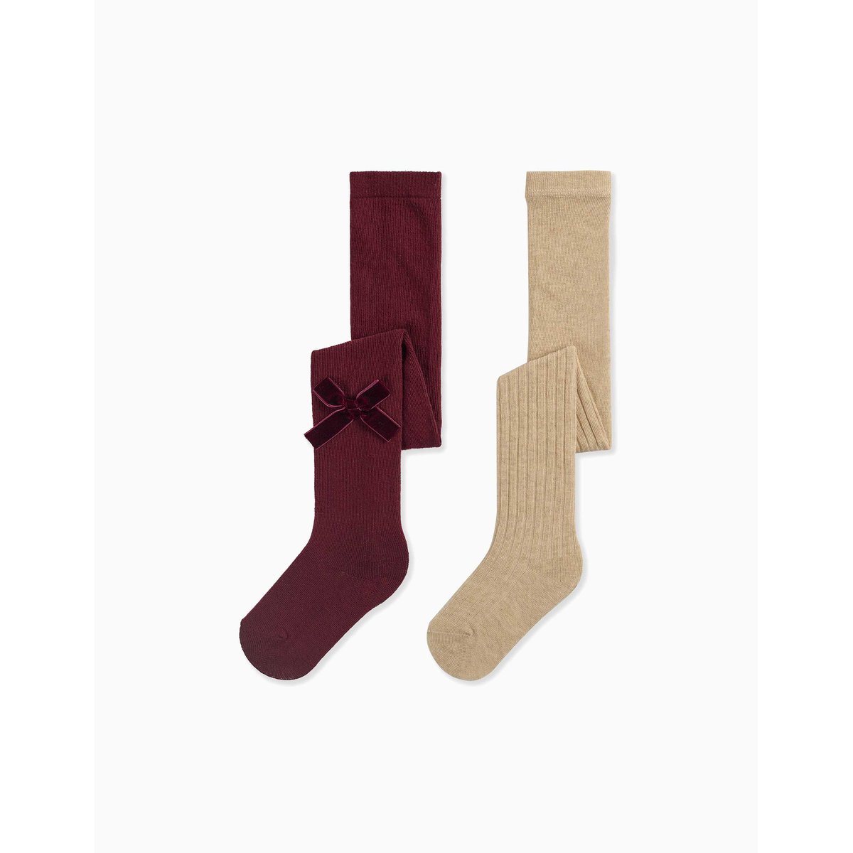Lot de 2 collants côtelés/avec nœud multicolore, ZIPPY
