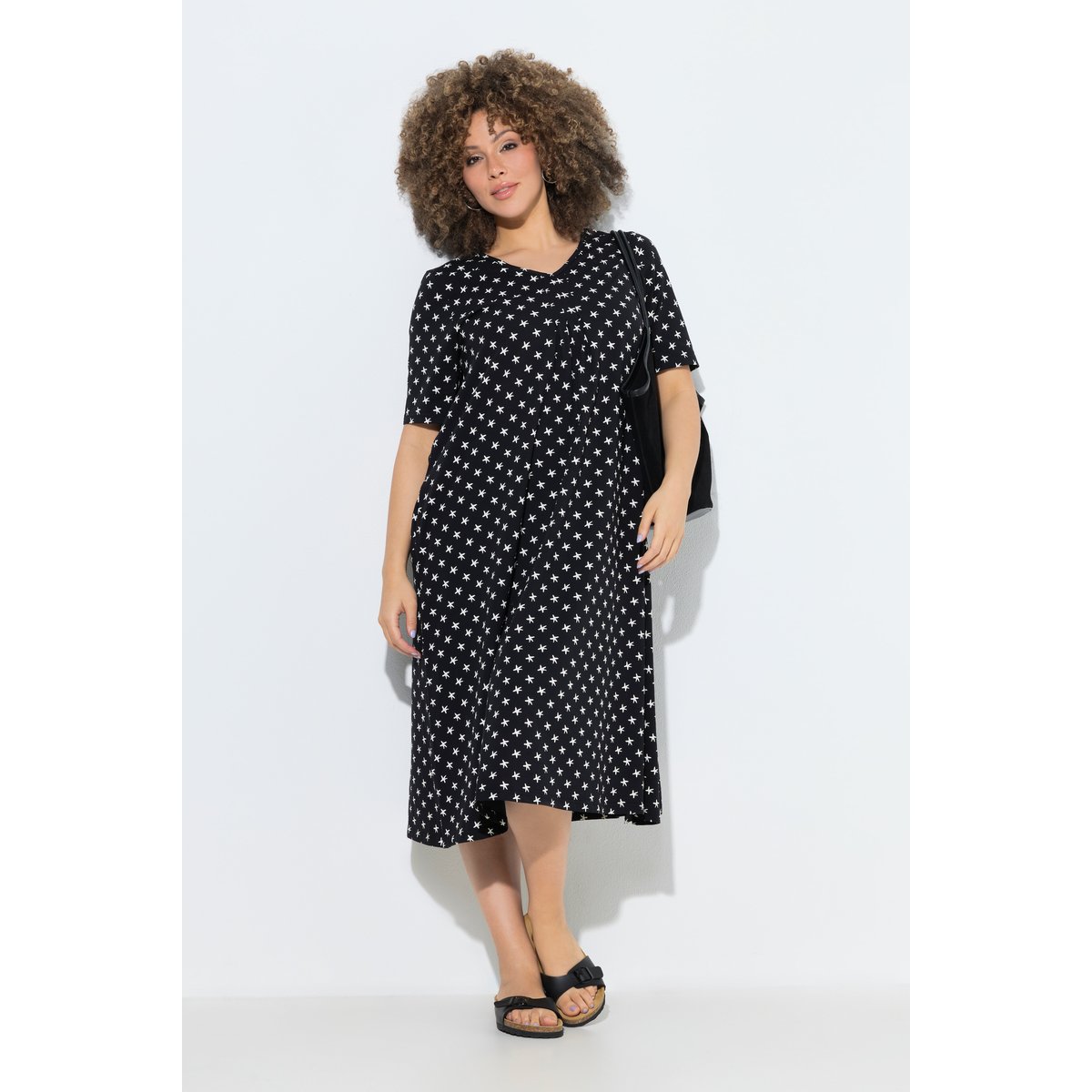 Robe midi motif étoiles, poches noir, ULLA POPKEN