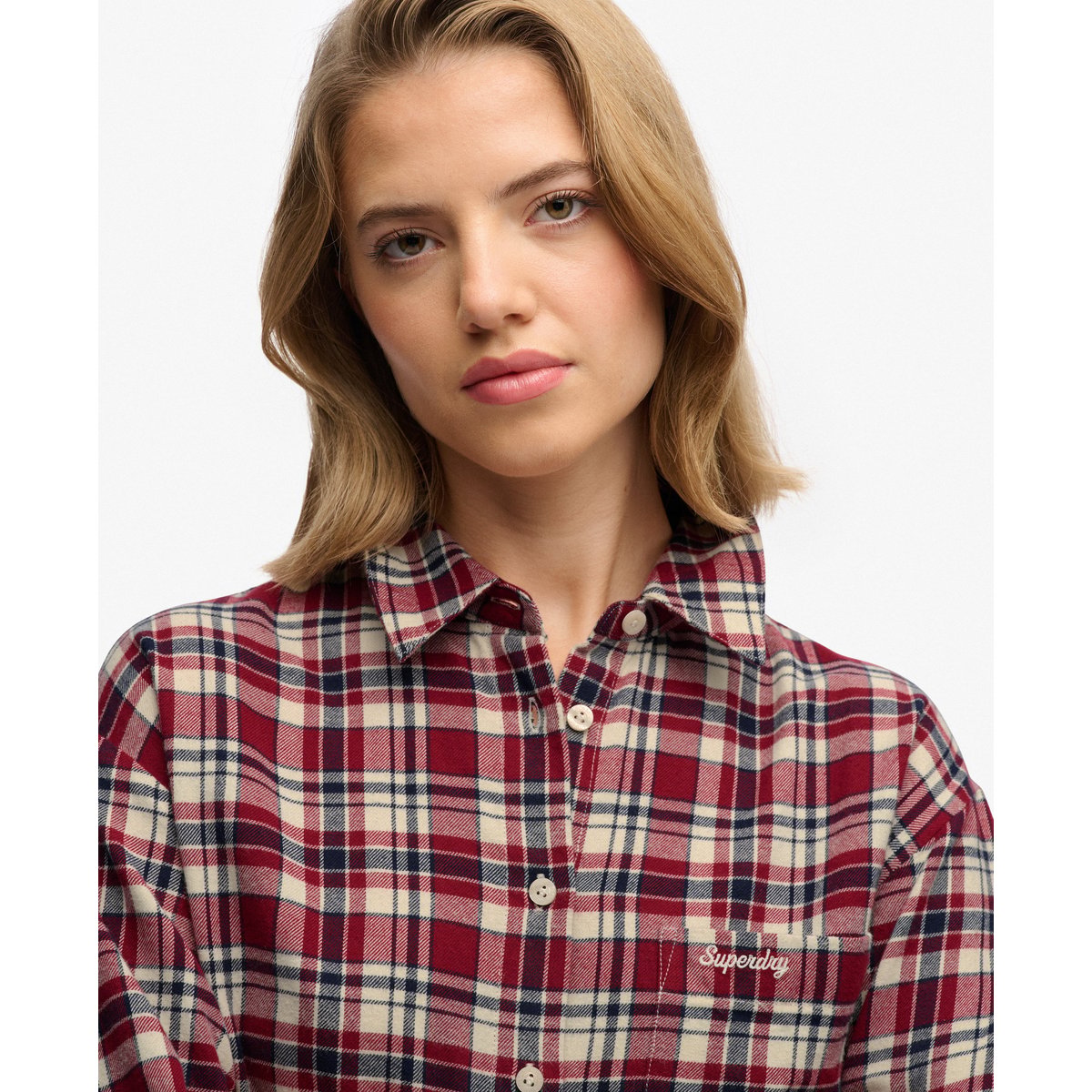 Chemise décontractée en flanelle à carreaux carreaux rouge bordeaux, SUPERDRY