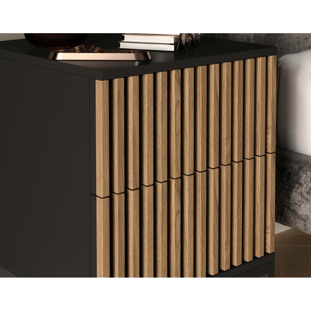 Table de chevet - SAVANNA bois / noir, BEST MOBILIER